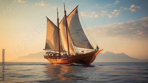 Portrait Phinisi ship sailing on the sea AI Generative photo