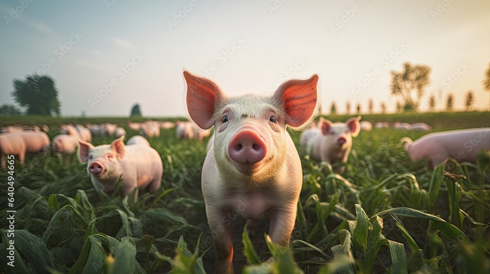 portrait pigs on the farm with light exposure AI Generative portrait pigs on the farm with light exposure AI Generative