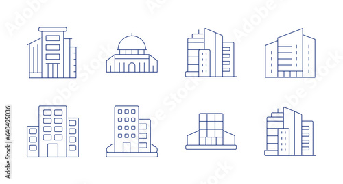 Building icons. Editable stroke. Containing building, dome of the rock, skyscrapers, skyscraper, buildings, office building, mall.