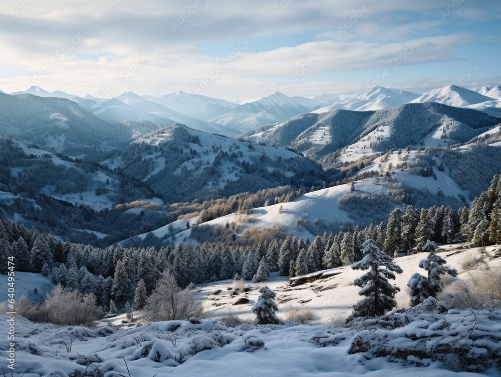 Snow-capped mountains in winter landscape