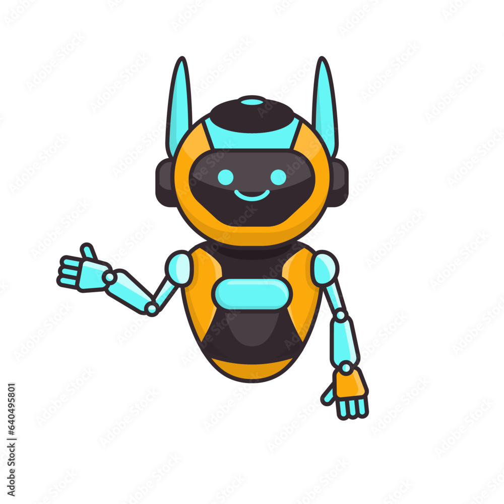 Robot presenting or welcoming gesture vector illustration. Cute robot cartoon illustration design Robot presenting or welcoming gesture vector illustration. Cute robot cartoon illustration design