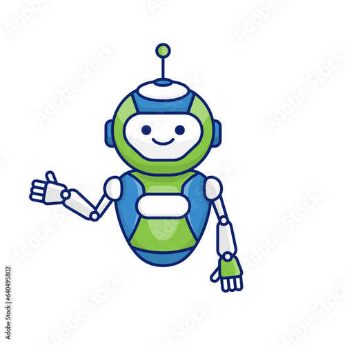 Robot presenting or welcoming gesture vector illustration. Cute robot cartoon illustration design