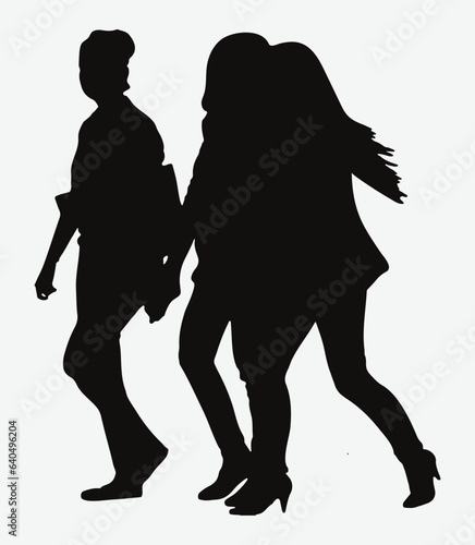 Dynamic Silhouettes of Three Energetic Girls Engaged in Brisk Conversation While Walking