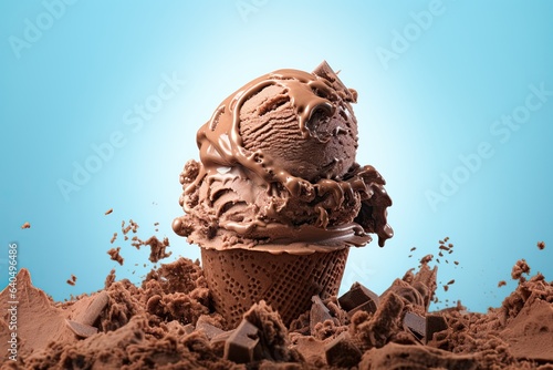 Delicious chocolate ice cream with topping AI Generative