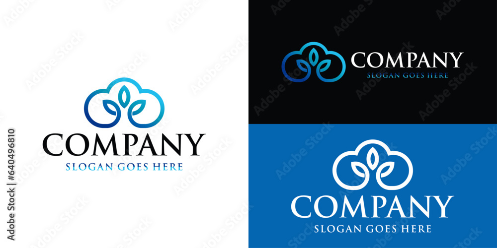 Leaf and line cloud logo Leaf and line cloud logo