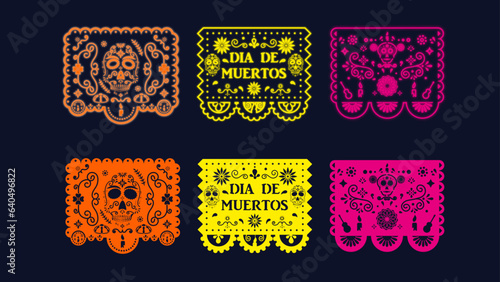Traditional Dia de Muertos Papel Picado: Colorful Mexican Paper Decoration for Festive Celebrations