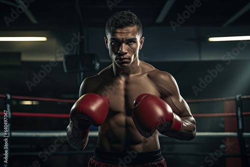 Portrait of professional boxer in fighting pose AI Generative