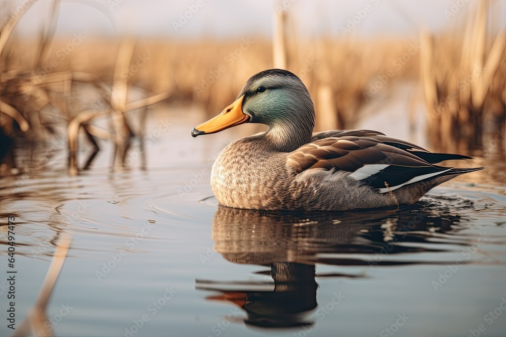 Portrait mallard duck on the lake with light exposureAI Generative Portrait mallard duck on the lake with light exposureAI Generative