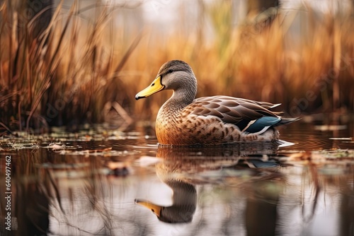 Portrait mallard duck on the lake with light exposureAI Generative