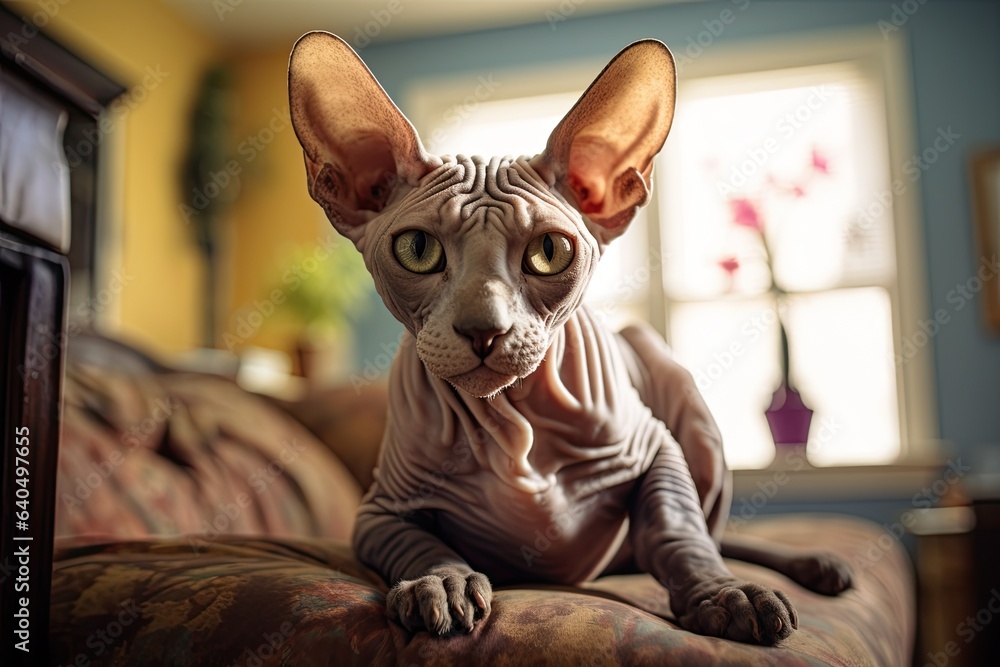 Portrait sphinx cat in the living room AI Generative