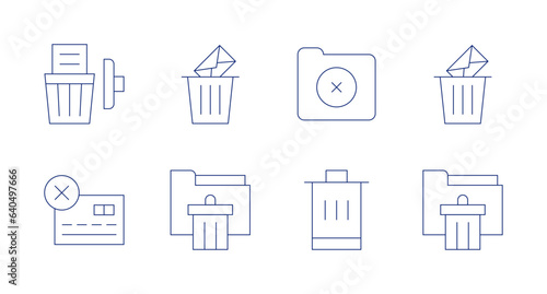Delete icons. Editable stroke. Containing bin, email, folder, credit card, trash.