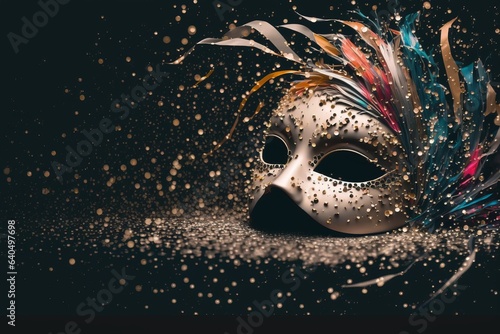 venice mask decorated with dark background, leaves of blue and silver colors mexico latin america