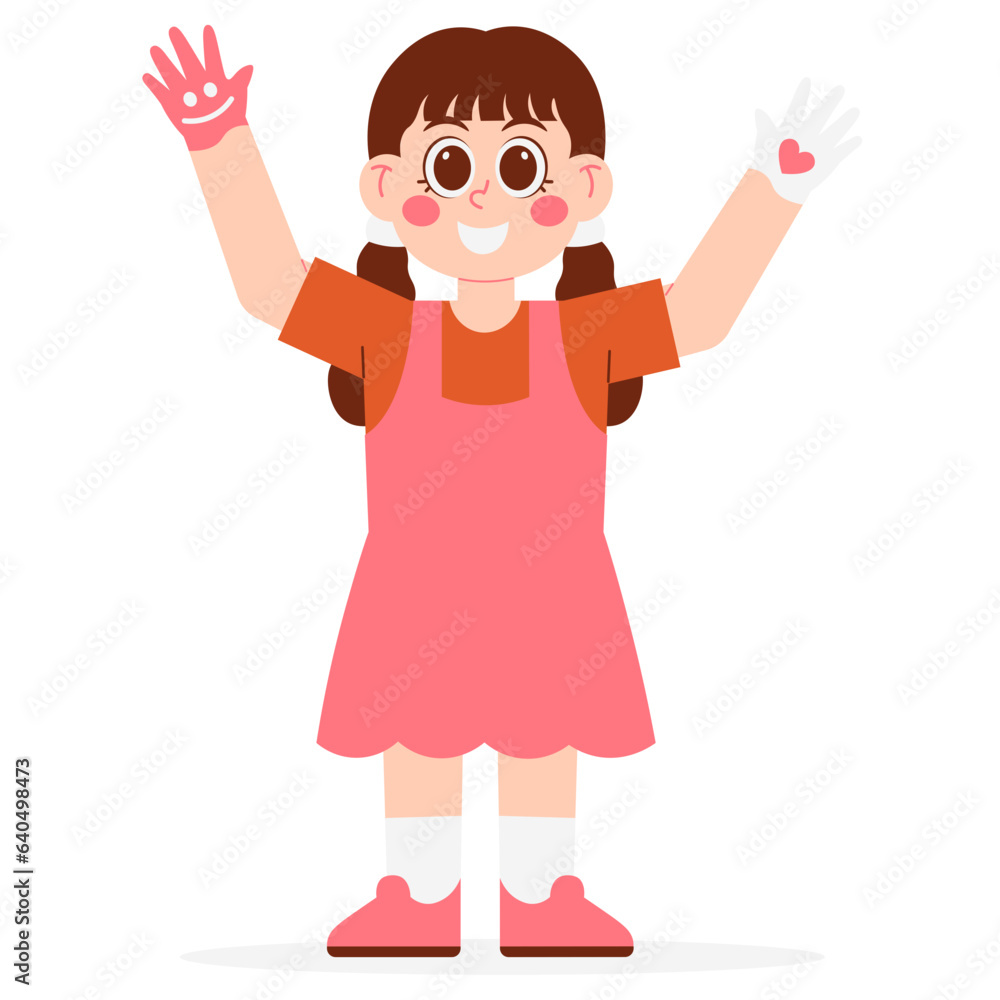 Kindergarten Girl With Finger Painting Illustration Kindergarten Girl With Finger Painting Illustration