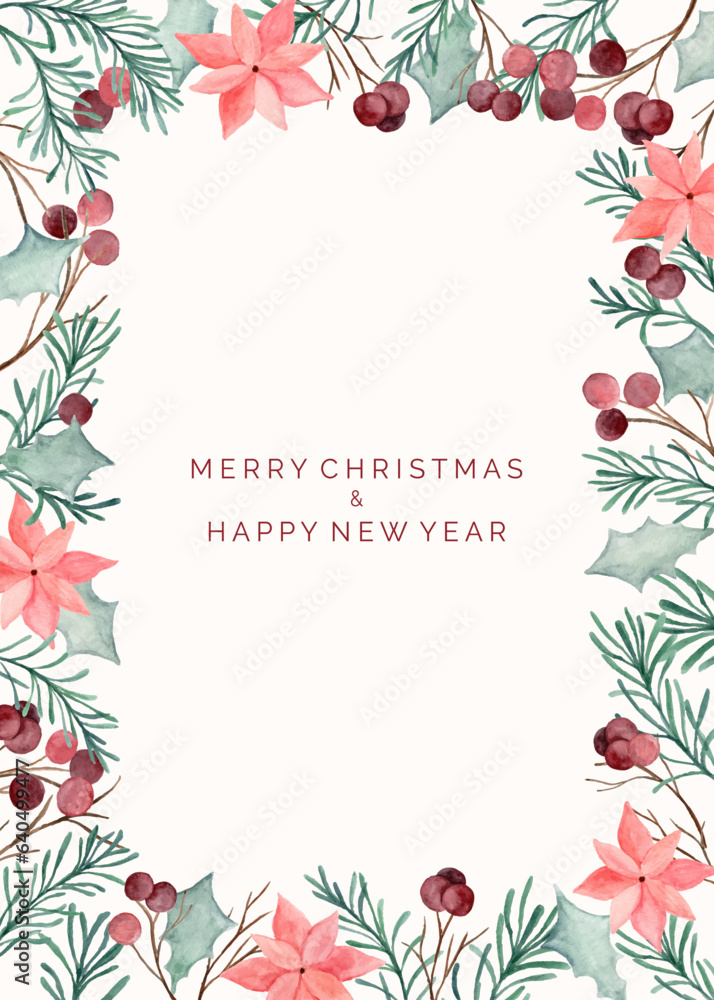 Watercolor Christmas floral as background frame
