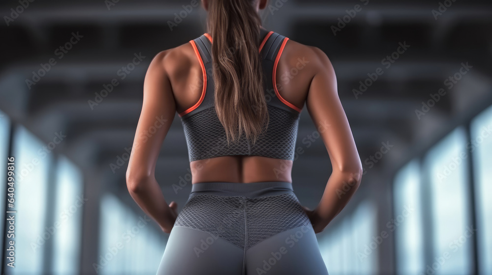 Back view of a woman wearing tight and sexy sportswear Back view of a woman wearing tight and sexy sportswear