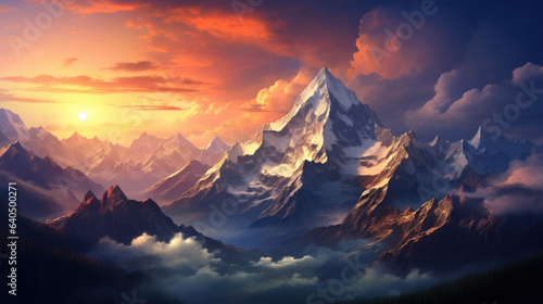 illustration of mountains with dramatic sky.