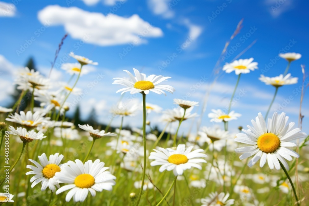 Blossoming Paradise: A Meadow Full of Daisies and Flowers on a Sunny Day
