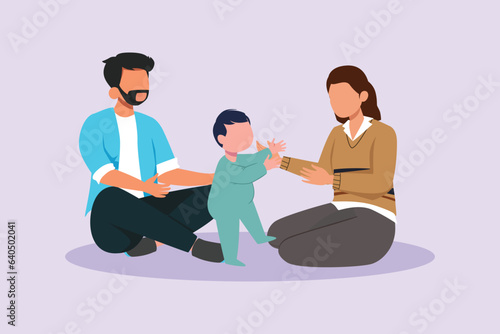 Parents with babies. Family maternity concept. Colored flat vector illustration isolated. 