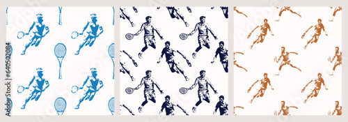 Tennis Sports Lifestyle Retro Seamless Pattern Vector Illustration Set of 3