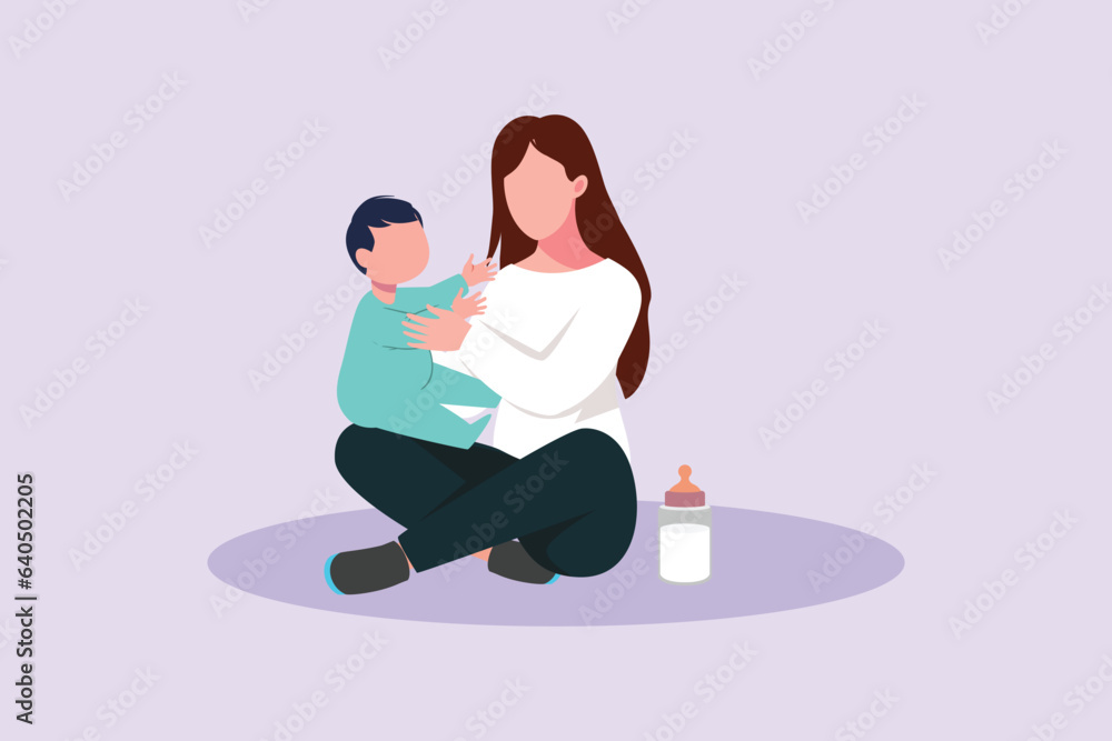 Parents with babies. Family maternity concept. Colored flat vector illustration isolated. 