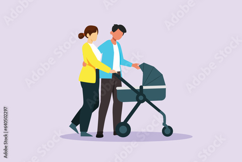 Parents with babies. Family maternity concept. Colored flat vector illustration isolated. 