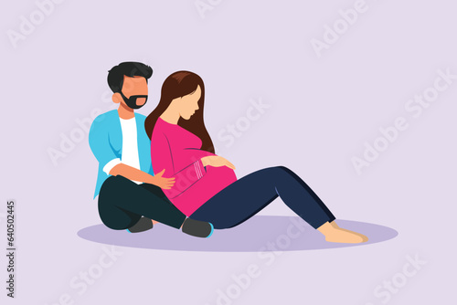 Parents with babies. Family maternity concept. Colored flat vector illustration isolated. 