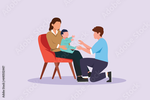 Parents with babies. Family maternity concept. Colored flat vector illustration isolated. 