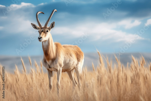 Saiga antelope in the steppe