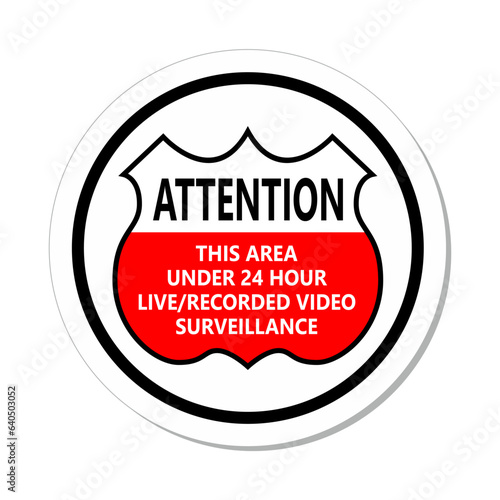 ISO Information Sign: Attention 24 Hour Video Surveillance Shield Symbol