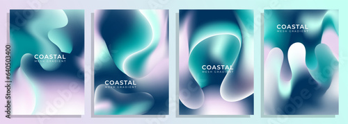 abstract holographic blue coastal mesh gradient cover poster background design set
