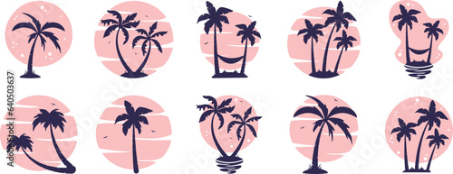 beach view with coconut trees silhouette