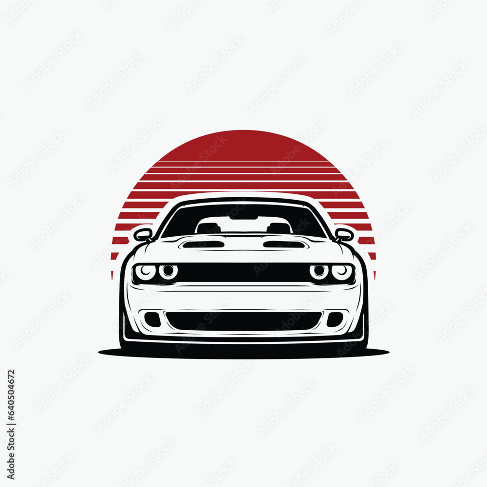 American Muscle Car Silhouette Front View Vector Illustration Isolated in White Background