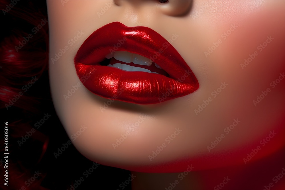 Obraz premium Close up beauty red Lips Makeup Detail. Beautiful Make-up Closeup. Sensual Open Mouth. lipstick or Lipgloss
