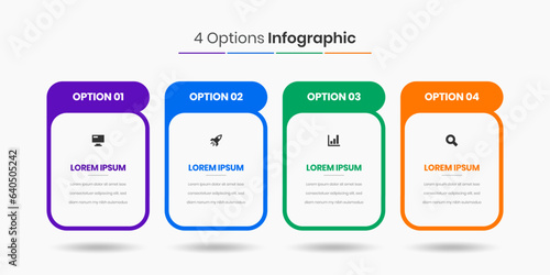 Vector Business Infographic Presentation Template with Abstract Design, 4 Options and Icons