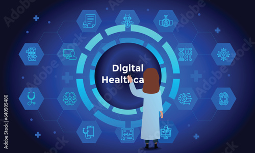 Futuristic medical technology. Medical icons concept of Digital Healthcare