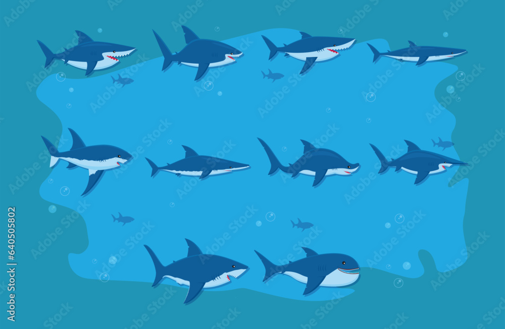 set of shark species funny illustration set of shark species funny illustration