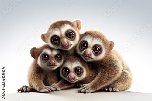 Image of family group of Slow lorisess on white background. Wildlife Animals. Illustration, Generative AI. photo