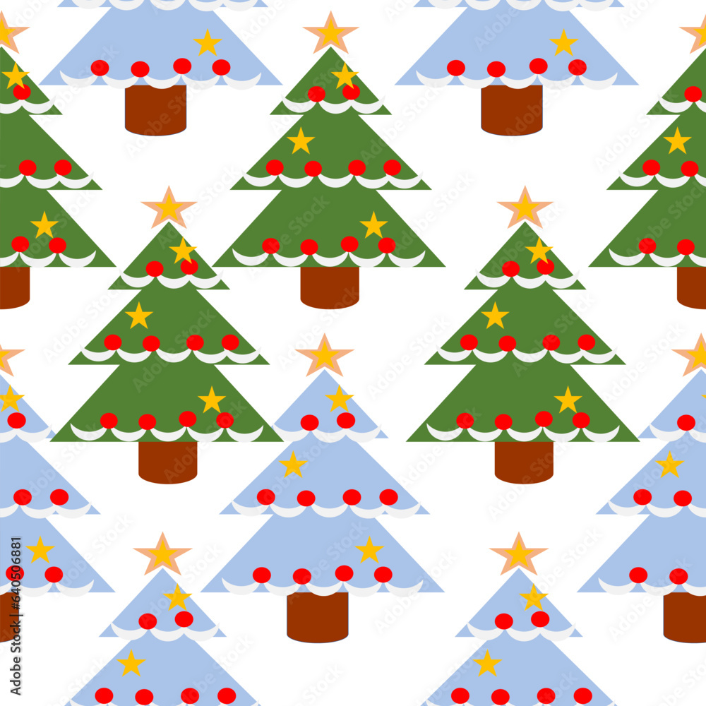 seamless pattern with Christmas trees, Green and blue Christmas tree background, repeat pattern design for fabric printing or wallpaper or X’mas paper wrap pattern