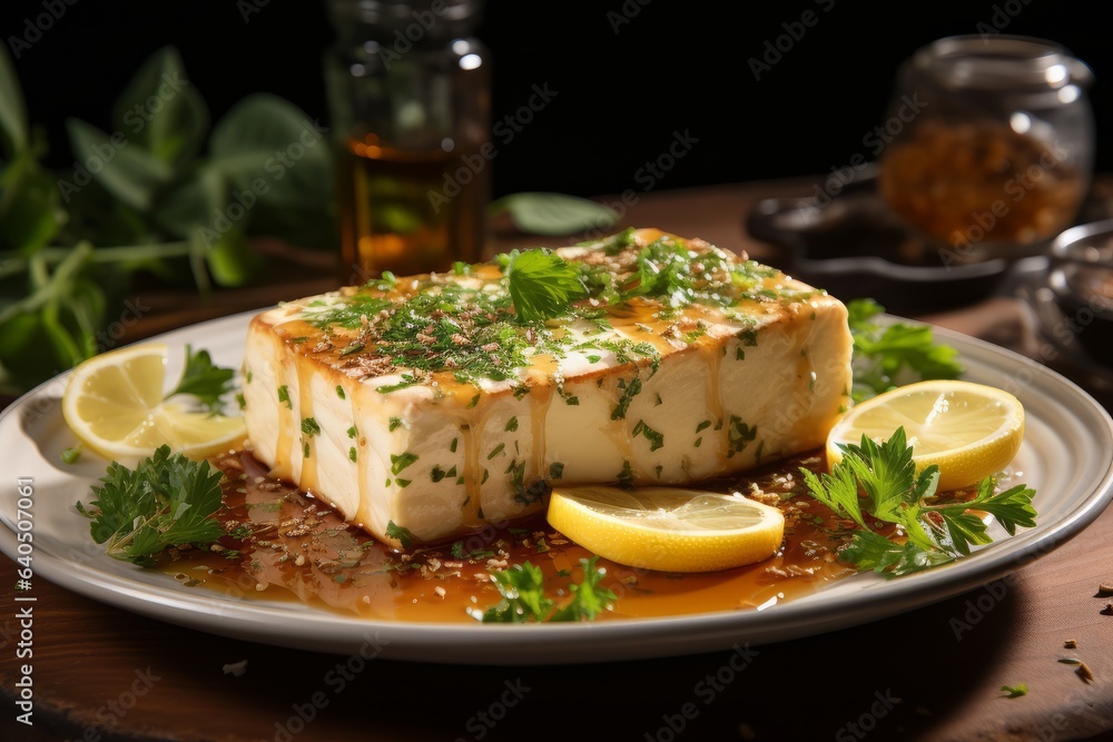 Fresh piece of cheese with honey Fresh piece of cheese with honey