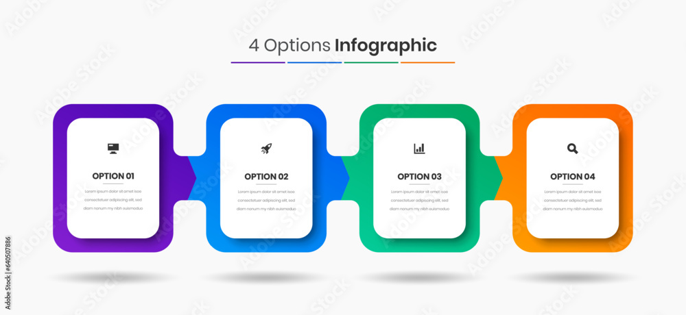 Vector Business Infographic Presentation Template with Abstract Design, 4 Options and Icons