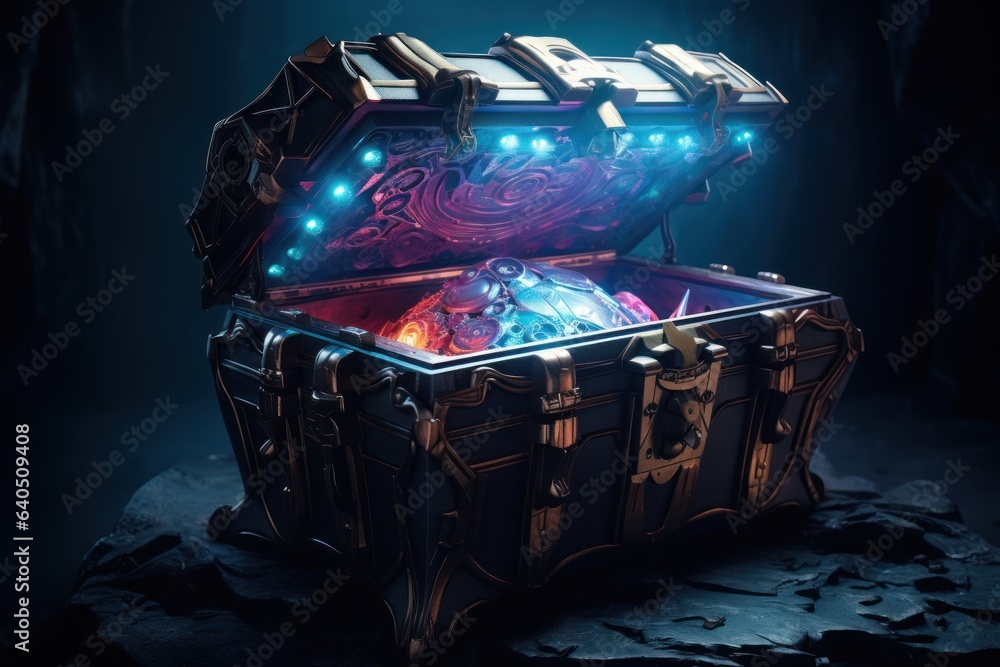 game design style magic chest with treasure inside, ai tools generated ...
