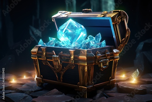 game design style magic chest with treasure inside, ai tools generated image
