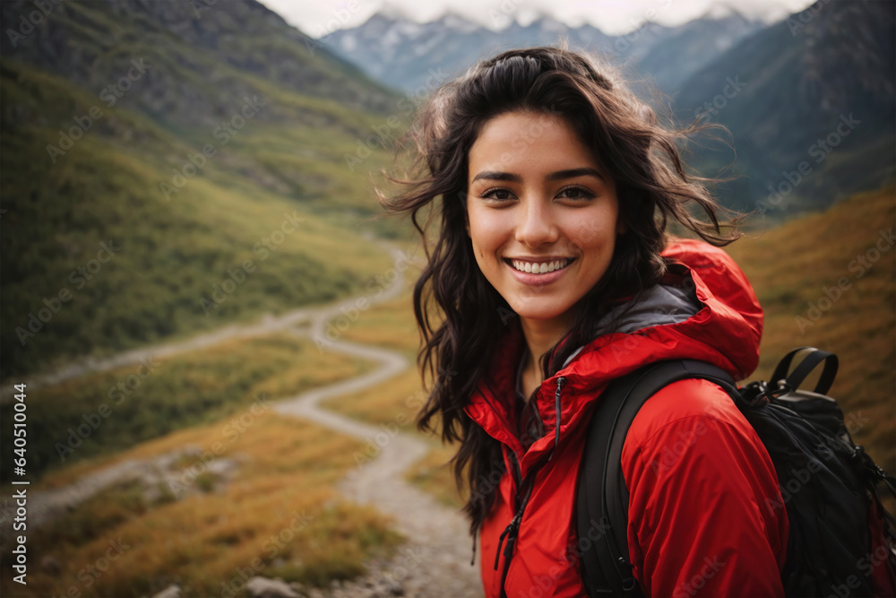  female hiker in the mountains
