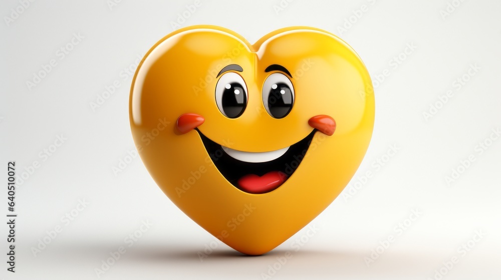 Yellow heart with a happy smile and joyful eyes. Made with Generative AI.