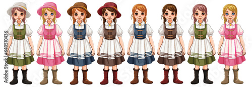 Bavarian Dress Cartoon Characters: A Set of Women