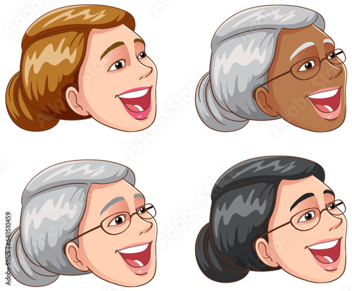 Set of middle age woman in different skin colour and race