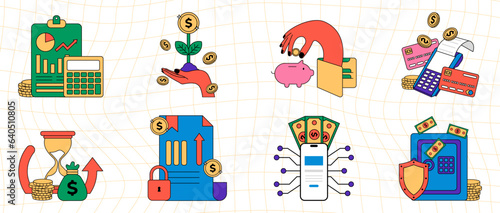 90s retro financial technology icon.
financial technology illustration with 90s retro style vector cartoon illustration.