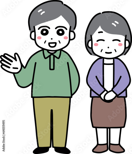 笑顔＆私服のシニア男女(全身)
