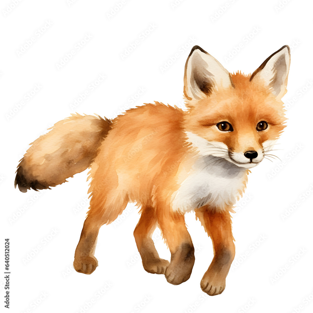 Obraz premium Red fox isolate on white background, Watercolor style.