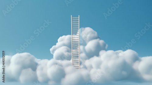 Motivation concept idea of ladder leading up to a puffy cotton cloud on a blue background